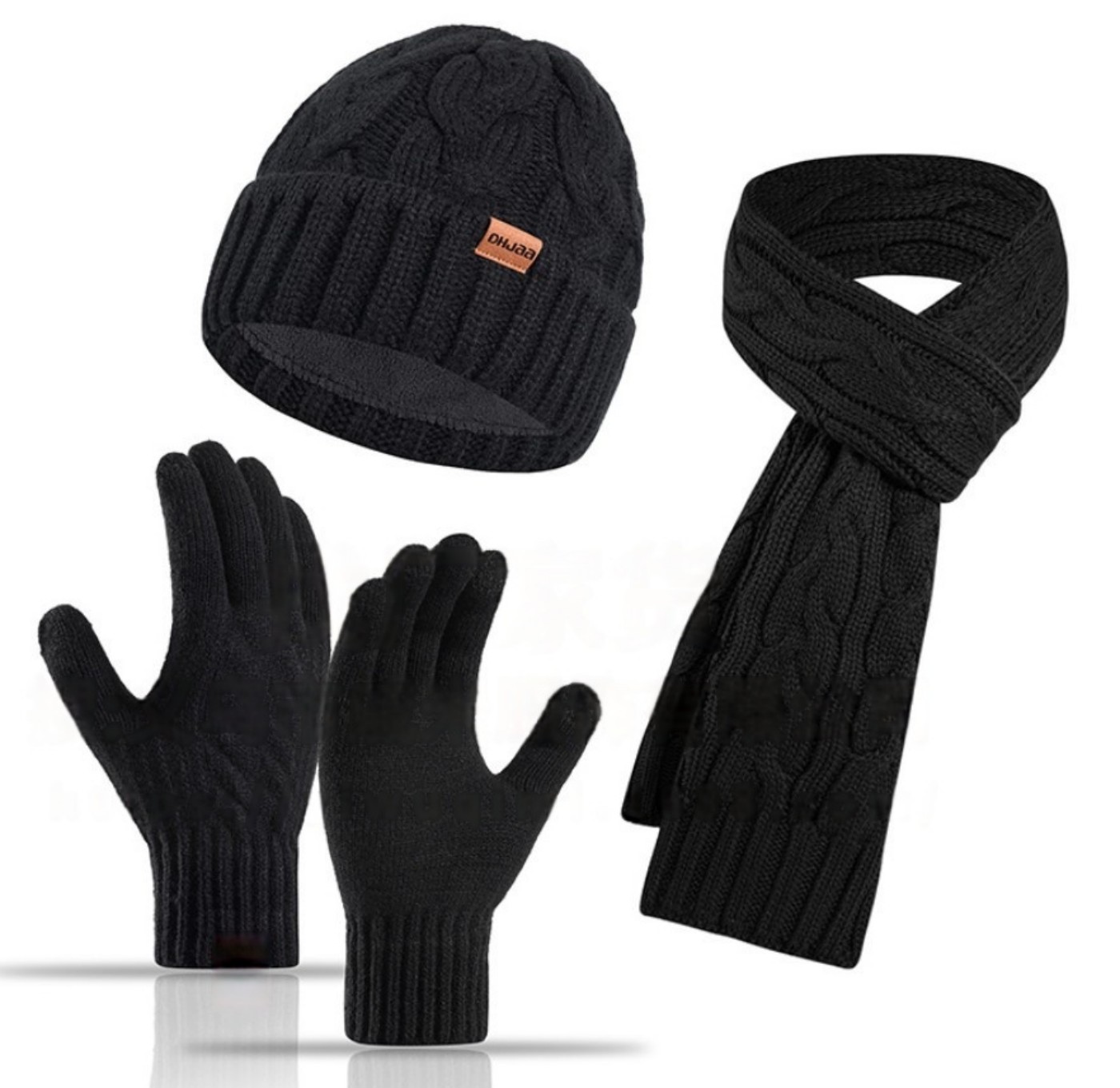 Womens Winter Knit Warm Hat Beanie Long Scarf Touch Screen Gloves Set